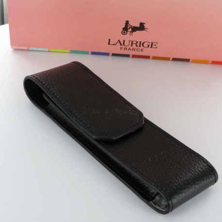 Etui Cuir Laurige® Noir 2 Stylos Aimanté