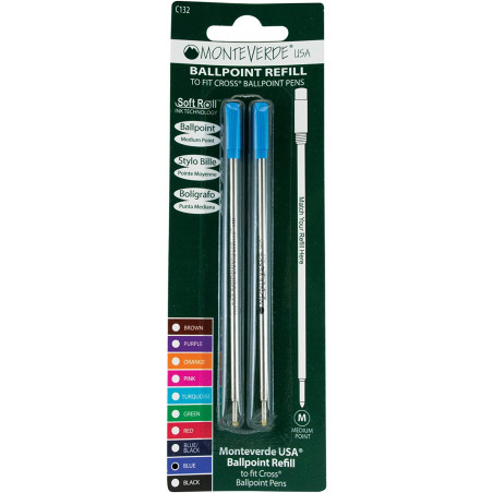 Lot de 2 Recharges Bille Bleue Moyenne Monteverde® pour stylo bille Cross®