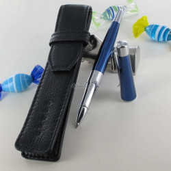 Stylo Roller Cross® "Beverly" Laque Bleu + Etui Cuir Noir