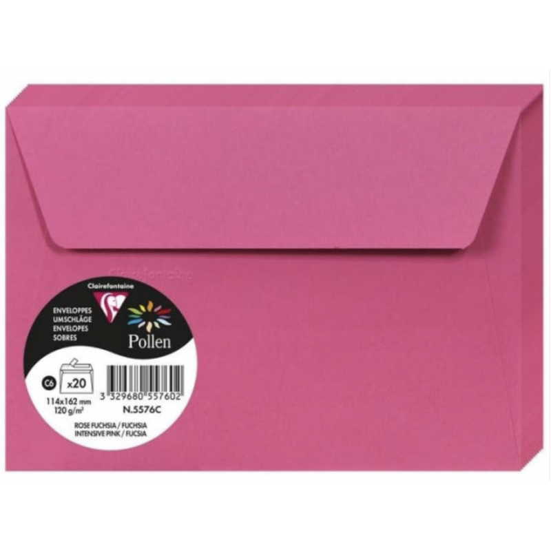 20 Enveloppes Pollen 114x162 Adhésives Rose Fuchsia