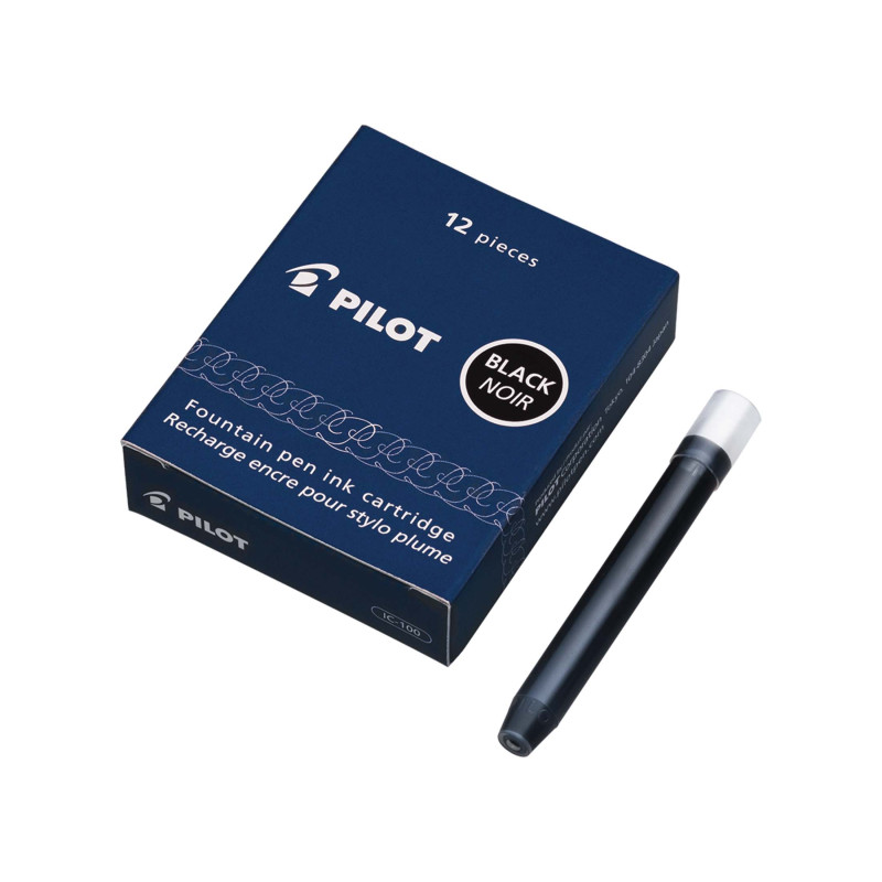 Boîte de 12 cartouches d’encre noire Namiki Pilot IC-100, compatibles avec tous les stylos-plume Pilot et Namiki.