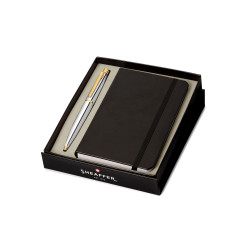 Coffret cadeau Sheaffer® – Stylo chrome & or avec carnet noir