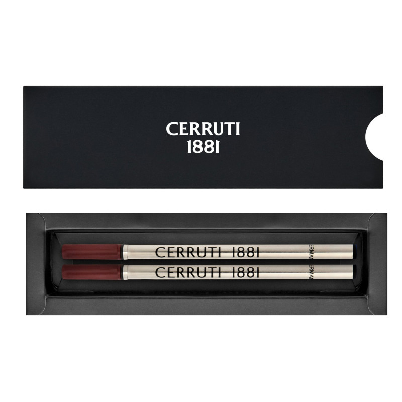 Boîte ouverte avec recharges roller Cerruti 1881 encre noire
