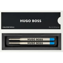 Deux recharges pour stylo bille Hugo Boss bleues taille M présentées dans leur coffret